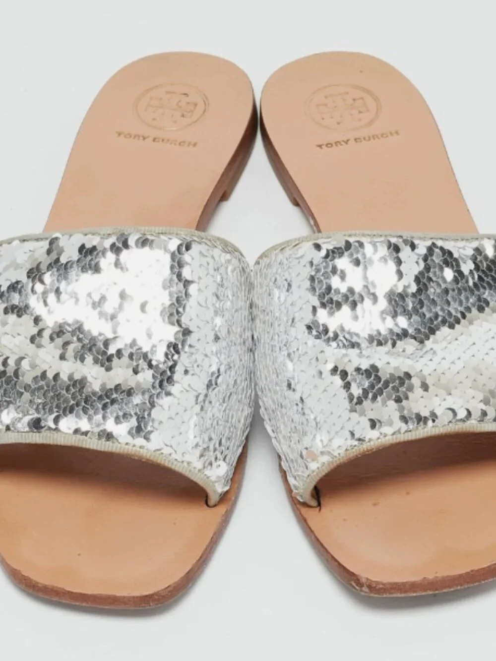 TORY BURCH silver CARTER sparkle slide sandal, 9